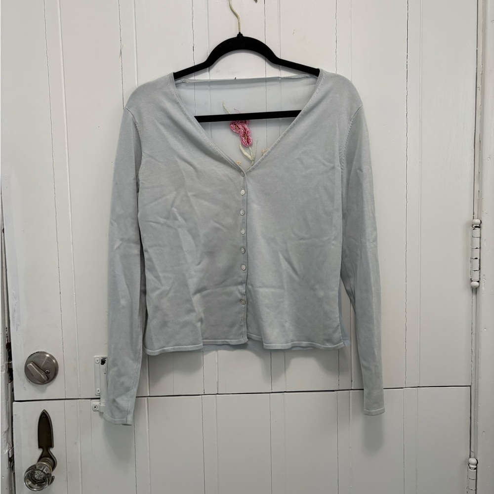 Blue Long Sleeve Buttoned Cardigan